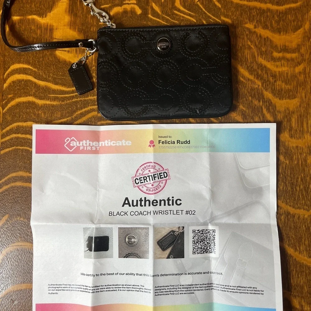 Coach Black Small Signature C Satin with Sequins Wristlet